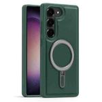 For Samsung Galaxy S23+ 5G Silver Shield MagSafe Holder Shockproof Phone Case(Green)