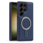 For Samsung Galaxy S23 Ultra 5G Silver Shield MagSafe Holder Shockproof Phone Case(Deep Blue)