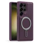 For Samsung Galaxy S23 Ultra 5G Silver Shield MagSafe Holder Shockproof Phone Case(Purple)