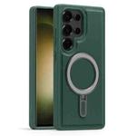 For Samsung Galaxy S23 Ultra 5G Silver Shield MagSafe Holder Shockproof Phone Case(Green)
