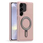 For Samsung Galaxy S24+ 5G Silver Shield MagSafe Holder Shockproof Phone Case(Pink)