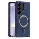 For Samsung Galaxy S24+ 5G Silver Shield MagSafe Holder Shockproof Phone Case(Deep Blue)