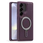 For Samsung Galaxy S24+ 5G Silver Shield MagSafe Holder Shockproof Phone Case(Purple)