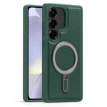 For Samsung Galaxy S24+ 5G Silver Shield MagSafe Holder Shockproof Phone Case(Green)
