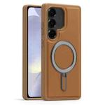For Samsung Galaxy S24+ 5G Silver Shield MagSafe Holder Shockproof Phone Case(Brown)