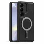 For Samsung Galaxy S24+ 5G Silver Shield MagSafe Holder Shockproof Phone Case(Black)