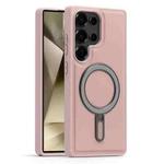 For Samsung Galaxy S24 Ultra 5G Silver Shield MagSafe Holder Shockproof Phone Case(Pink)