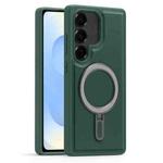 For Samsung Galaxy S25+ 5G Silver Shield MagSafe Holder Shockproof Phone Case(Green)