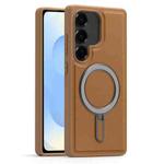 For Samsung Galaxy S25+ 5G Silver Shield MagSafe Holder Shockproof Phone Case(Brown)