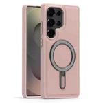 For Samsung Galaxy S25 Ultra 5G Silver Shield MagSafe Holder Shockproof Phone Case(Pink)