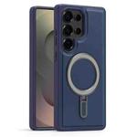 For Samsung Galaxy S25 Ultra 5G Silver Shield MagSafe Holder Shockproof Phone Case(Deep Blue)