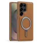 For Samsung Galaxy S25 Ultra 5G Silver Shield MagSafe Holder Shockproof Phone Case(Brown)