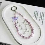Bow Glass Pearl Mobile Phone Chain(Purple)