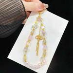 Fan Pendant Tassel Beads Mobile Phone Chain(Pink)