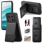 For Redmi Note 14 Pro+ 5G Twill Fabric Leather Vertical Flip RFID Card Bag Phone Case(Black)