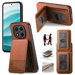 For Redmi Note 14 Pro+ 5G Twill Fabric Leather Vertical Flip RFID Card Bag Phone Case(Brown)