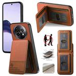 For Realme 14 Pro Twill Fabric Leather Vertical Flip RFID Card Bag Phone Case(Brown)