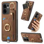 For OPPO Reno13 F Retro Skin-feel Ring Card Bag Phone Case with Hang Loop(Brown)
