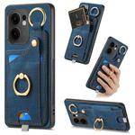 For OPPO Reno13 F Retro Skin-feel Ring Card Bag Phone Case with Hang Loop(Blue)