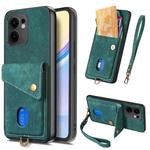 For OPPO Reno13 F Retro Card Wallet Fold Leather Phone Case with Strap(Green)