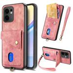For OPPO Reno13 F Retro Card Wallet Fold Leather Phone Case with Strap(Pink)