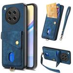 For OPPO Find X8s Retro Card Wallet Fold Leather Phone Case with Strap(Blue)