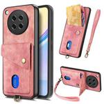 For OPPO Find X8s Retro Card Wallet Fold Leather Phone Case with Strap(Pink)