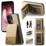 For OPPO Reno13  Global Twill Fabric Leather Vertical Flip RFID Card Bag Phone Case(Khaki)