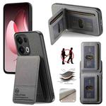 For OPPO Reno13  Global Twill Fabric Leather Vertical Flip RFID Card Bag Phone Case(Gray)