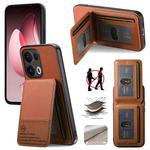For OPPO Reno13  Global Twill Fabric Leather Vertical Flip RFID Card Bag Phone Case(Brown)