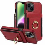 For iPhone 14 Ring Multifunctional Vertical Flip Wallet Back Cover Leather Phone Case(Red)