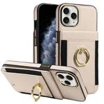 For iPhone 14 Pro Ring Multifunctional Vertical Flip Wallet Back Cover Leather Phone Case(Beige)