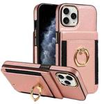 For iPhone 12 / 12 Pro Ring Multifunctional Vertical Flip Wallet Back Cover Leather Phone Case(Rose Gold)