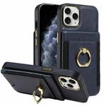 For iPhone 12 / 12 Pro Ring Multifunctional Vertical Flip Wallet Back Cover Leather Phone Case(Dark Blue)