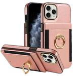 For iPhone 12 Pro Max Ring Multifunctional Vertical Flip Wallet Back Cover Leather Phone Case(Rose Gold)