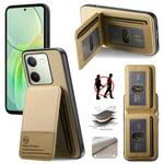 For vivo Y300+ Twill Fabric Leather Vertical Flip RFID Card Bag Phone Case(Khaki)