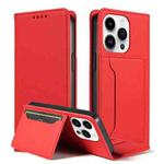 For iPhone 16 Pro Max Magnetism Skin Feel Card Holder Leather Phone Case(red)