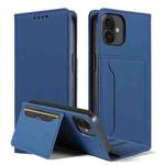 For iPhone 16 Plus Magnetism Skin Feel Card Holder Leather Phone Case(blue)