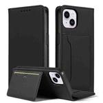 For iPhone 14 Plus Magnetism Skin Feel Card Holder Leather Phone Case(black)