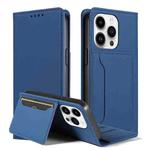 For iPhone 14 Pro Magnetism Skin Feel Card Holder Leather Phone Case(blue)