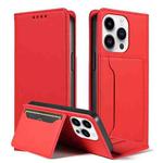 For iPhone 13 Pro Max Magnetism Skin Feel Card Holder Leather Phone Case(red)