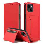 For iPhone 13 Magnetism Skin Feel Card Holder Leather Phone Case(red)