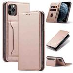 For iPhone 12 / 12 Pro Magnetism Skin Feel Card Holder Leather Phone Case(pink)