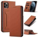 For iPhone 12 Pro Max Magnetism Skin Feel Card Holder Leather Phone Case(brown)