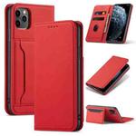 For iPhone 11 Pro Max Magnetism Skin Feel Card Holder Leather Phone Case(red)