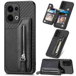 For OPPO Reno13 Carbon Fiber Horizontal Flip Zipper Wallet Phone Case(Black)