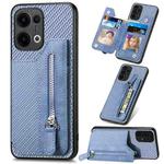 For OPPO Reno13 Carbon Fiber Horizontal Flip Zipper Wallet Phone Case(Blue)