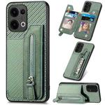For OPPO Reno13 Carbon Fiber Horizontal Flip Zipper Wallet Phone Case(Green)