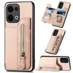For OPPO Reno13 Carbon Fiber Horizontal Flip Zipper Wallet Phone Case(Khaki)