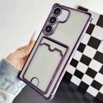 For Samsung Galaxy S23 FE 5G Four-cornered Electroplated Card Bag TPU Phone Case(Purple)
